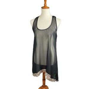 PEARL Black Sheer Tank Tunic Long with Gold Sequins Size Large NEW with TAGS